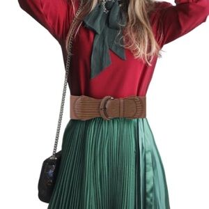 Vintage Vibe Wide Stretchy Snakeprint Rusty Brown Belt Pewter Look L